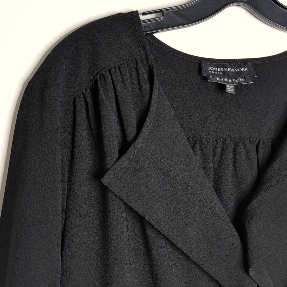Jones New York Long Sleeve Blouse Top Black Front Button Accent Stretch 18W - Picture 2 of 11